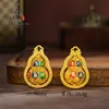 Mismo estilo que la tienda de oro, método antiguo esmalte color arena dorada giratorio colgante de calabaza con el Mantra de Seis Caracteres, nuevo estilo nacional chino colgante de calabaza colgante