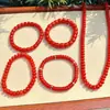 Alternativa a la Ágata Roja del Sur, Pulsera de Abalorios Estilo Vintage de Corte Recto, Pulsera Rojo Caqui, Pulsera de Abalorios Redondos de Jade Similar al Cuarzo, Cuentas de Ábaco
