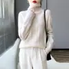 Suéter de Tricô Torcido com Gola Alta sobreposta e Padrão de Diamantes para Mulheres Outono/Inverno 2026, Elegante Estilo para o Trabalho, Camada Base de Tricô 100% Lã