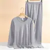 Conjunto de ropa interior térmica de algodón para hombre de mediana edad y ancianos, suéter de algodón completo con cuello medio alto, top y pantalón de punto cálido