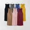 Ropa de Mujer al por Mayor Transfronteriza Verano Nuevo Color Sólido Hombros Descubiertos Tirantes Falda Larga Estilo Europeo y Americano Vestido de Tirantes Plisado Francés