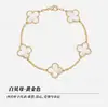 Pulsera de Cuatro Hojas y Cinco Flores Chapada en Oro de Alta Calidad para Mujer, Chapado Grueso CNC Color Oro Claro 18K, Ágata Roja Natural, Venta Directa de Fábrica