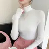 Suéter Slim Feminino de Cashmere Sem Costura Ajustado Outono e Inverno Aparência Emagrecedora Malha de Base Pulôver de Gola Alta