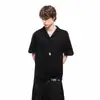 Camiseta de Manga Corta con Solapa de Diseño Americano para Hombre Verano Tendencia Marca Scoundrel Atractivo Sensación de Alta Gama Ropa Negra Manga Corta Ins Top