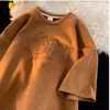 Camiseta Masculina Bordada Pesada 2025 Manga Curta Retro Americano Tamanho Grande Solta Cinco Pontos Meia-Manga Roupas de Camurça Verão