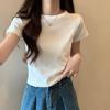 Real shot ~ T-shirt feminina manga curta verão short top