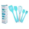 En existencia, utensilios de cocina de silicona, cinco piezas, suministros para hornear, espátula de silicona, colador, cepillo de aceite, batidor de huevos, color en caja.
