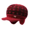 Gorro de invierno para mujer, mujer mayor, forrado de polar, cálido, gorro de lana tejido, gorro para mujer de mediana edad y mayor, gorro con orejeras de pico forrado de polar