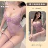 Mono de Tirantes con Encaje y Malla de Empalme de Fin de Temporada Deseo Puro Transparente Sexy Ropa Interior Escote Bajo Tentación Fajas 9056