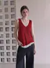 Chaleco de Punto Falso de Dos Piezas con Bloques de Color Cuello en V para Mujer Verano Nueva Llegada Ropa Exterior Chaleco Chaleco Francés Exquisito Sin Mangas