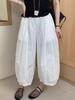 Pantalones cortos dulces con volantes estilo europeo para mujer 2025 Verano Nuevo Adelgazantes Cintura Elástica Linterna Globo Pierna Ancha
