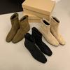 Botas curtas pequenas estilo retrô para mulheres 2023 primavera e outono botas simples salto grosso botas finas camurça francesa botins pequenos