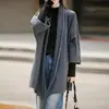 Cardigan xale 100% lã estilo francês para mulheres, capa de malha de comprimento médio para outono e inverno, casaco suéter de outer wear
