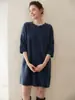 Suave y Acogedor~ Cuello Redondo Estilo Coreano, Mangas Tres Cuartos, Longitud Media, Vestido Base de Punto Casual, Suéter 100% Cachemira Pura para Mujer