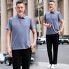 Playera de Manga Corta de Seda de Hielo para Hombre Verano Mediana Edad y Ancianos Traje Deportivo para Hombre Moda Solapa Suelta Casual Verano Delgada de Papá