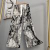 Pantalones de pijama de algodón y seda para mujer, estilo fino de verano, talla grande, pantalones de pierna ancha de cintura alta, adecuados para usar en exteriores, pantalones de playa de seda de algodón artificial, pantalones para casa