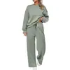 Conjunto de dos piezas de punto para mujer, transfronterizo europeo y americano, 2026: Conjunto de Sudadera con Top de Manga Larga y Pantalones Casuales de Pierna Ancha con Bolsillos