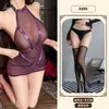 Lencería sexy con temática naranja, uniforme transparente de malla con retazos y tirantes para chica sexy, pijama seductor que no se quita A895