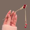 Horquilla de estilo antiguo chino clásico de cártamo, accesorio para el cabello con forma de disco, tallo para el cabello, flor de rosa, borla, horquilla para el cabello