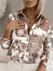 Em estoque transfronteiriço Europeu e Americano Camisa Feminina Primavera e Outono Transfronteiriço Solta Estampa Digital Cardigã de Botão Único Outono Camisa Feminina