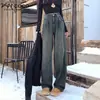 Jeans de Tiro Alto Gris Cemento Americano Forrados de Polar para Mujer, Pantalones Nuevos Sueltos Adelgazantes para Otoño e Invierno 2024
