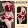 Vestido de tirantes de encaje con volantes de fin de temporada Terciopelo halter Atuendo de sirvienta Asimétrico Cos Uniforme Traje 9007