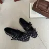 Novos Sapatilhas 2026 Francesas de Solado Plano Versáteis Laço Sapatos Únicos Mary Janes Femininos Retrô Bolinhas Baixo