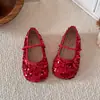 Zapatos infantiles estilo coreano 2026, nuevos zapatos de piel brillantes de princesa para primavera y otoño para niñas, elegantes mermaids planos para niñas pequeñas