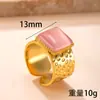 Moda Transfronteriza Joyería de Acero Inoxidable Estilo Retro Simple Anillo Apilable Cuadrado Cuadrado con Presión de Aceite Piedra Natural Anillo de Acero de Titanio