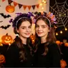 Diadema para fiesta de Halloween, diadema de murciélago y calabaza, tocado divertido a rayas naranjas, moradas y negras para fiesta de máscaras espeluznante