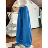 Pantalones deportivos anchos de tiro alto para mujer con cordón azul, nuevo estilo de otoño, holgados, de pierna recta casual con una sensación relajada