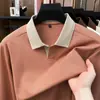 Camisa polo de algodão com trama canelada e gola de gaivota para homens, nova coleção outono 2026, cor sólida, respirável, casual, manga longa para homens