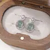 Brincos Geométricos de Prata S925 com Jade Azul Água Yilu, Estilo Retrô Casual, Superfície de Ovo, Levemente Luxuosos, Temperamento, Mais Fáceis de Combinar