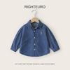 Camisa Jeans de Algodão Puro Estilo Europeu para Meninos, Roupa Infantil Primavera e Outono, Camisa de Manga Longa para Bebês e Crianças Pequenas, Novo Modelo Outono Primavera 2026