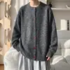 Cárdigan de punto liso estilo retro americano con cuello mao, suéter casual de punto holgado para otoño, para hombre y pareja