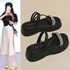 Sandálias Plataforma com Sensação de Pisando nas Nuvens, Design de Uso Duplo, Calçados de Praia Femininos, Roupas Nicho para Exterior, 2026 Verão, Slip-On Aumentador de Altura, Tamanho 34