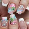 Modelo de Venda Quente para Comércio Exterior: Kit de 24 Unhas Postiças para Verão Estilo Oceano Floresta de Coqueiros Retangulares Médias Francês Venda por Atacado