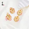 Contas Espaçadoras Antigas de Esmalte Dourado com os Caracteres para Felicidade e Bênção, Pingente de Selo, Acessórios para Joias de Pulseira Colar Feitos à Mão DIY