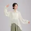 Nuevo atuendo de danza clásica para mujer, top vaporoso de gasa con cuello cruzado y dobladillo irregular, top de práctica para danza china