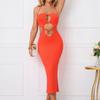 Vestido tubo sexy con espalda descubierta y ombligo al aire con correa colgante para el cuello para comercio exterior transfronterizo Europa y América