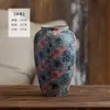 Vaso de Cerâmica Estilo Chinês Novo de Jingdezhen Decoração para Sala de Estar, Vaso de Flores de Cerâmica Vintage, Recipiente para Flores Secas, Vaso Personalizado