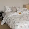 Conjunto de Quatro Peças Hajiemi de Algodão Puro Desenho Animado Ins, Conjunto de Três Peças de Roupa de Cama e Lençol de Elástico Estilo Dormitório Estudantil Menina Fofa, 100% Algodão