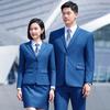 Vestido de Negocios Elástico Azul Niebla de Dos Botones para Hombre y Mujer Mismo Traje traje 4s Departamento de Ventas de Herramientas Ropa de Trabajo