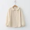Coleção Outono 2026: Camisa Plissada de Manga Longa com Gola Yuanbao Estilo Japonês, Blusa Casual Artística Feminina Atacado
