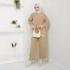 M296 # Nuevo conjunto casual de dos piezas para mujer turca transfronterizo: top suéter de punto de manga larga con bloques de color y pantalones de pierna ancha