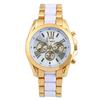 Reloj de Pulsera para Hombre de Acero de Ginebra Bicolor Transfronterizo con Correa Adhesiva, Moderno, Tres Ojos, Escala con Números Romanos, Reloj de Cuarzo
