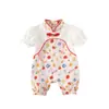 Bebé Verano Delgado Estilo Retro Bebé Recién Nacido Niña Mameluco de Una Pieza Luna Llena Cien Días Princesa Manga Corta Verano Traje de Gateo