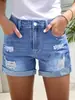 Artículos de Venta Caliente Transfronterizos Europeos y Americanos, Shorts de Mezclilla Lavada, Pantalones Cortos Calientes Versátiles Sueltos de Talla Estándar Americana para Mujer, Fábrica de Origen 1688