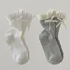 Calcetines para niños para otoño e invierno con bordes rizados y lazos, adecuados para niñas y bebés, estilo Lolita, calcetines de media pantorrilla sin presión