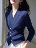 Cardigan de Tricô Feminino Coreano Essencial Cor Sólida Gola V Botão Dourado Slim Fit Outono 2025 Novo Mais Vendido Estilo Curto Emagrecedor para Mulheres